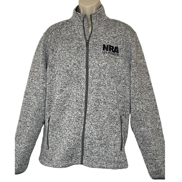 NRA Lifetime Member NWOT Jacket, Marled Grey Knit, Embroidered Logo, Mens Large - Picture 1 of 6